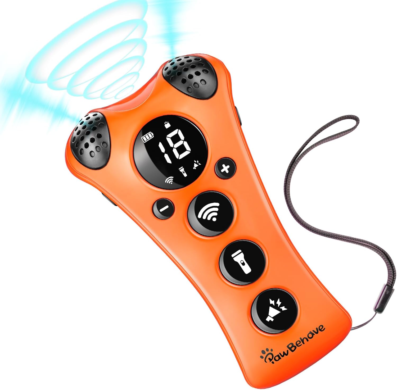 Revolutionary Adjustable Ultrasonic Dog Trainer - Humane 10-Level Sound & 18 Whistles with Anti-Bark Flashlight (Orange)