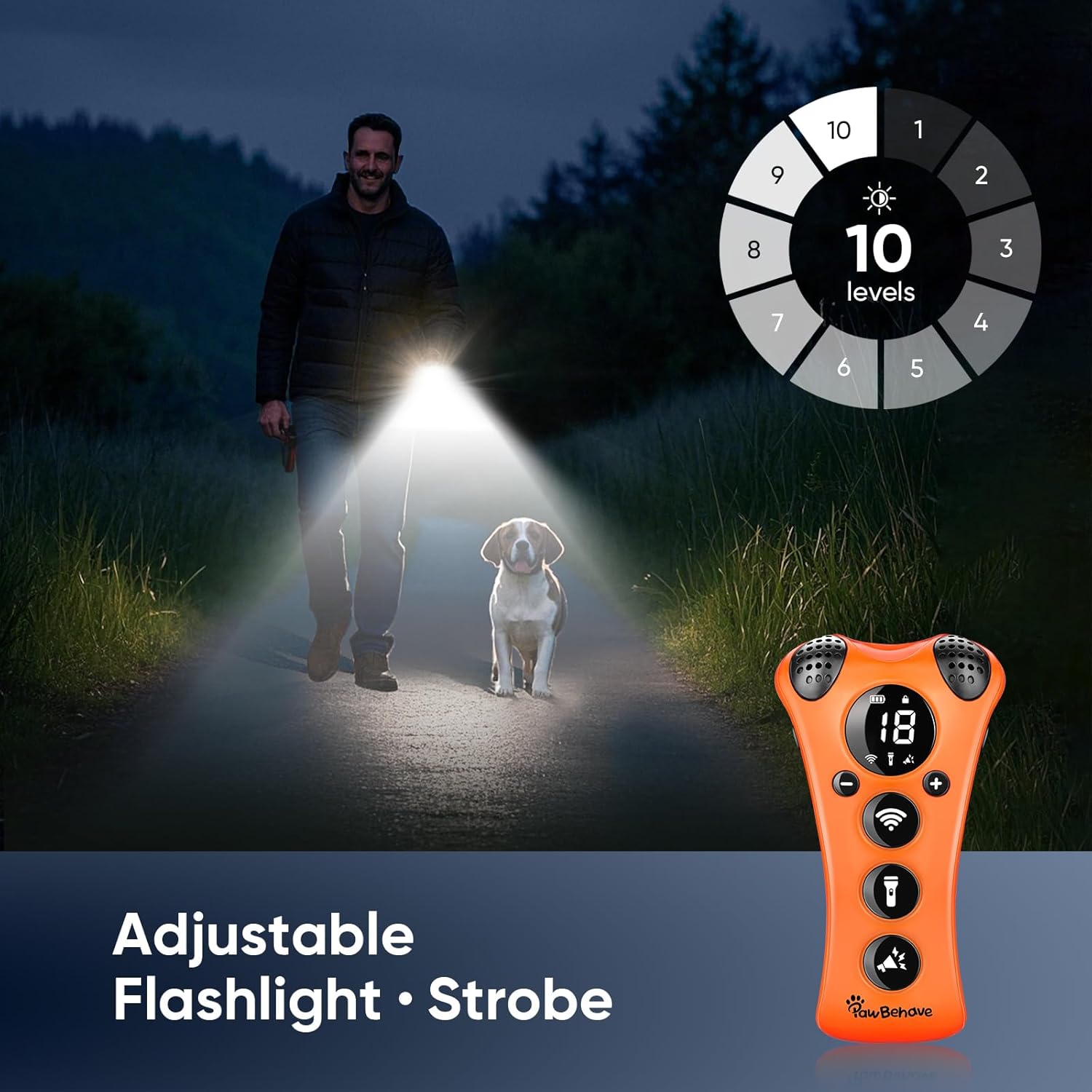 Revolutionary Adjustable Ultrasonic Dog Trainer - Humane 10-Level Sound & 18 Whistles with Anti-Bark Flashlight (Orange)
