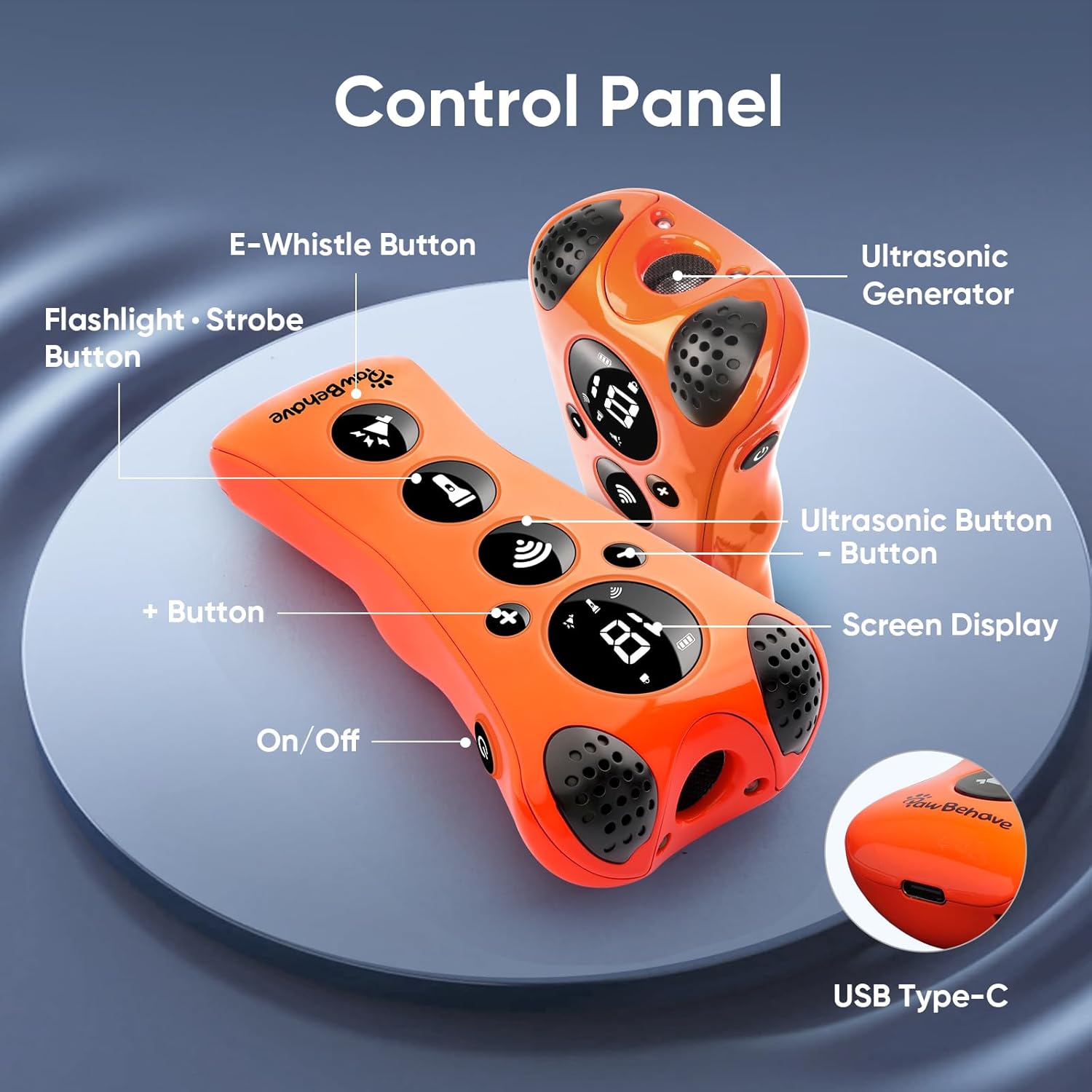 Revolutionary Adjustable Ultrasonic Dog Trainer - Humane 10-Level Sound & 18 Whistles with Anti-Bark Flashlight (Orange)