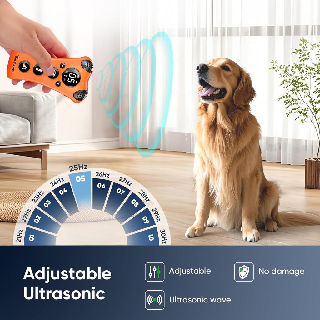 Revolutionary Adjustable Ultrasonic Dog Trainer - Humane 10-Level Sound & 18 Whistles with Anti-Bark Flashlight (Orange)
