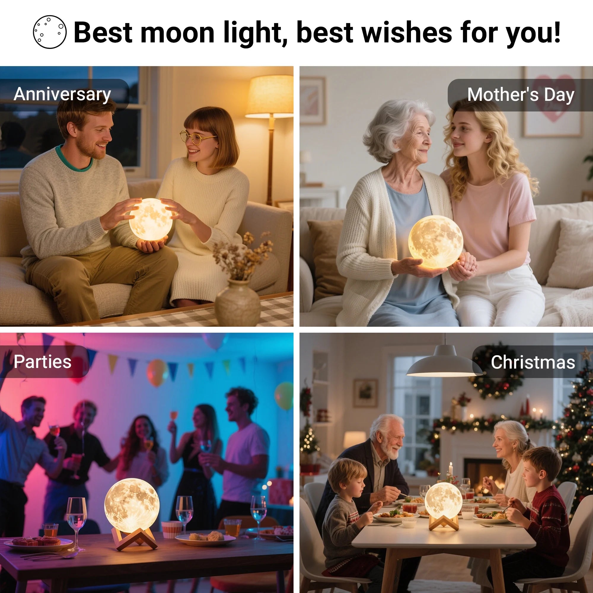 Moonlight Night Light for Kids Adults, 4Inch/3D Printing Moon Lamp Night Lamp for Bedroom Decor, 16 Color Moon Decor for Kids Bedroom Decor